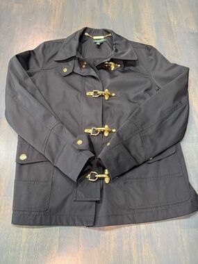 Vintage Ralph Lauren Black Military Toggle Jacket with Gold Hardware - Large